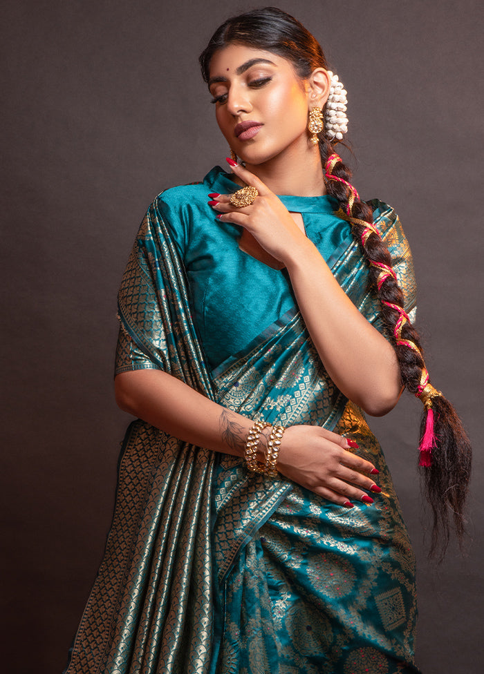 Blue Spun Silk Saree With Blouse Piece - Indian Silk House Agencies