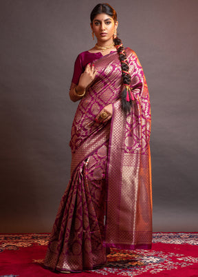 Magenta Spun Silk Saree With Blouse Piece - Indian Silk House Agencies