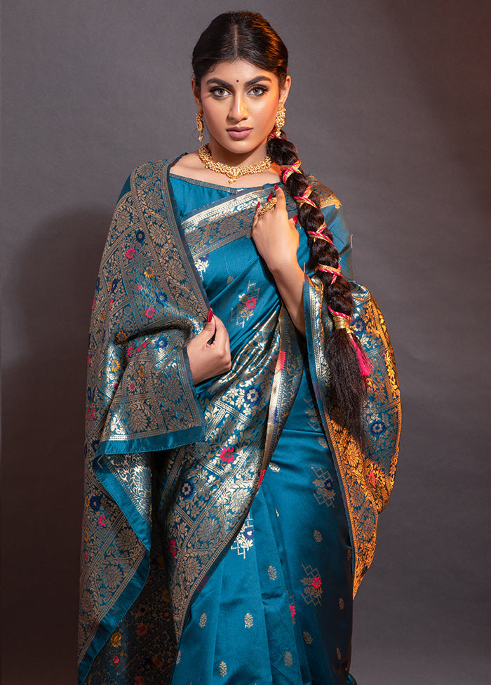 Blue Spun Silk Saree With Blouse Piece - Indian Silk House Agencies