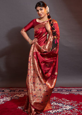 Maroon Spun Silk Saree With Blouse Piece - Indian Silk House Agencies