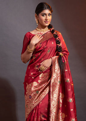 Maroon Spun Silk Saree With Blouse Piece - Indian Silk House Agencies