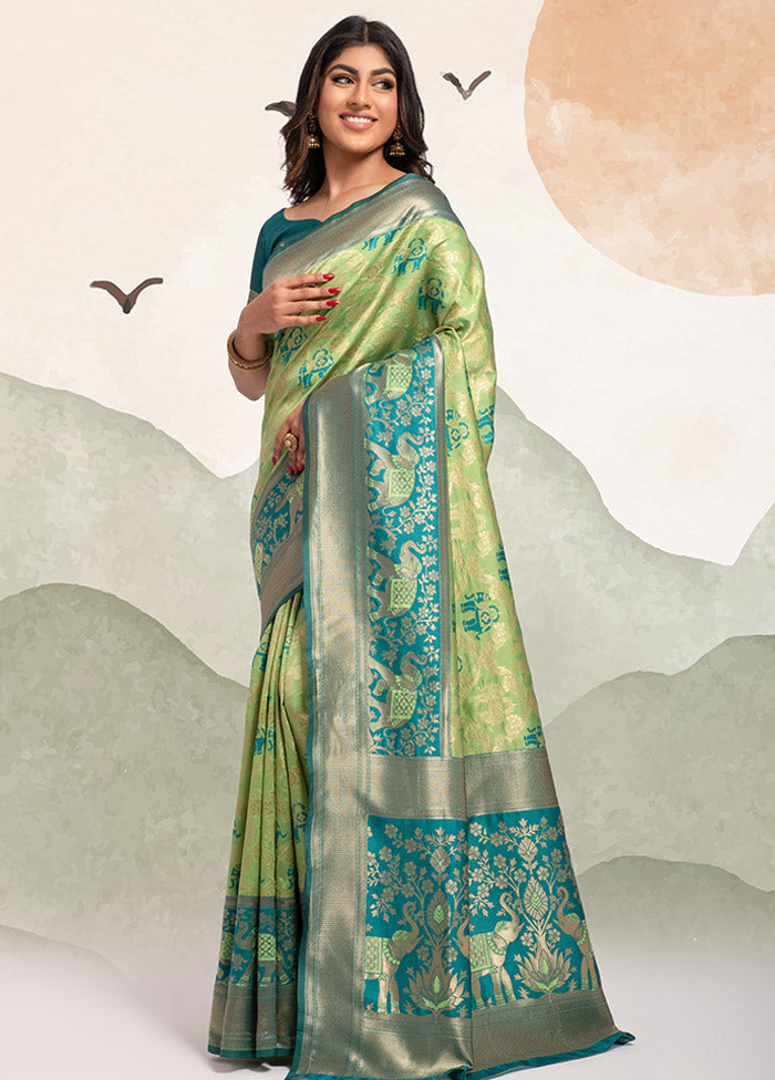 Pista Green Spun Silk Saree With Blouse Piece - Indian Silk House Agencies
