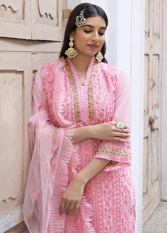 3 Pc Pink Semi Stitched Silk Suit Set With Dupatta VDLL10802235 - Indian Silk House Agencies