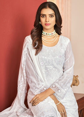 3 Pc White Silk Suit Set With Dupatta VDLL2003234 - Indian Silk House Agencies