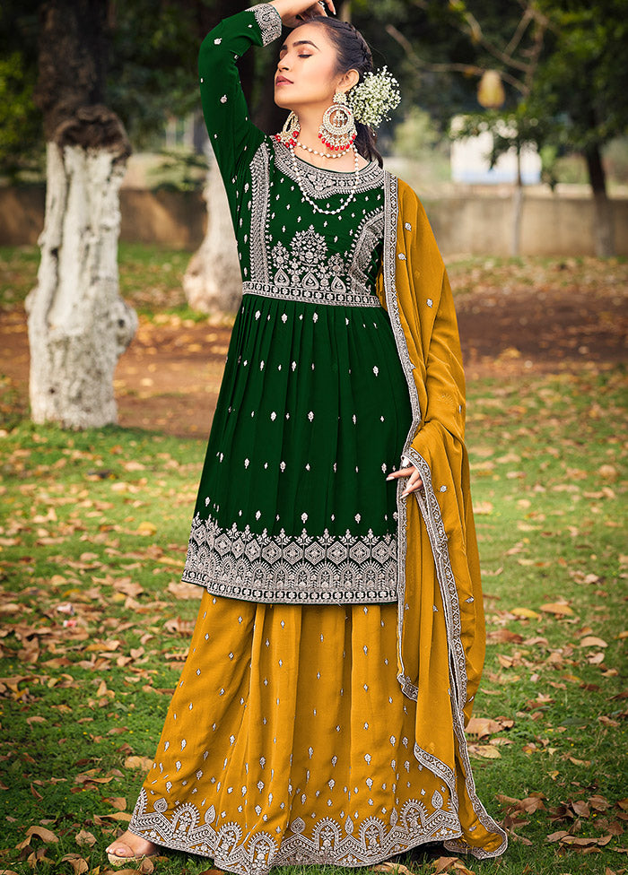 3 Pc Bottle Green Georgette Suit Set With Dupatta VDLL0404239 - Indian Silk House Agencies