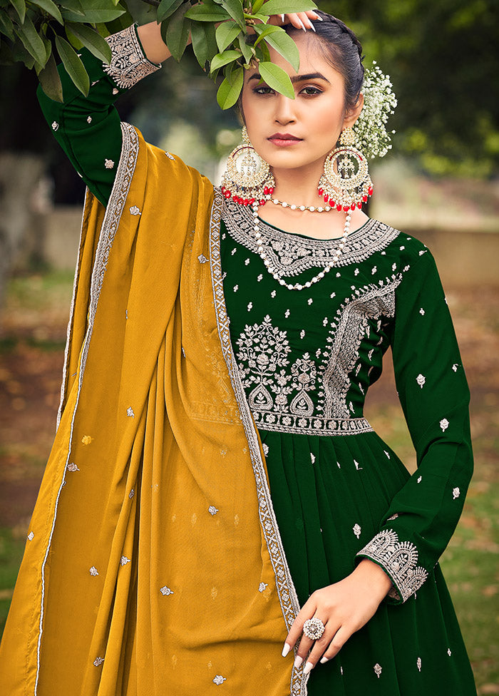 3 Pc Bottle Green Georgette Suit Set With Dupatta VDLL0404239 - Indian Silk House Agencies