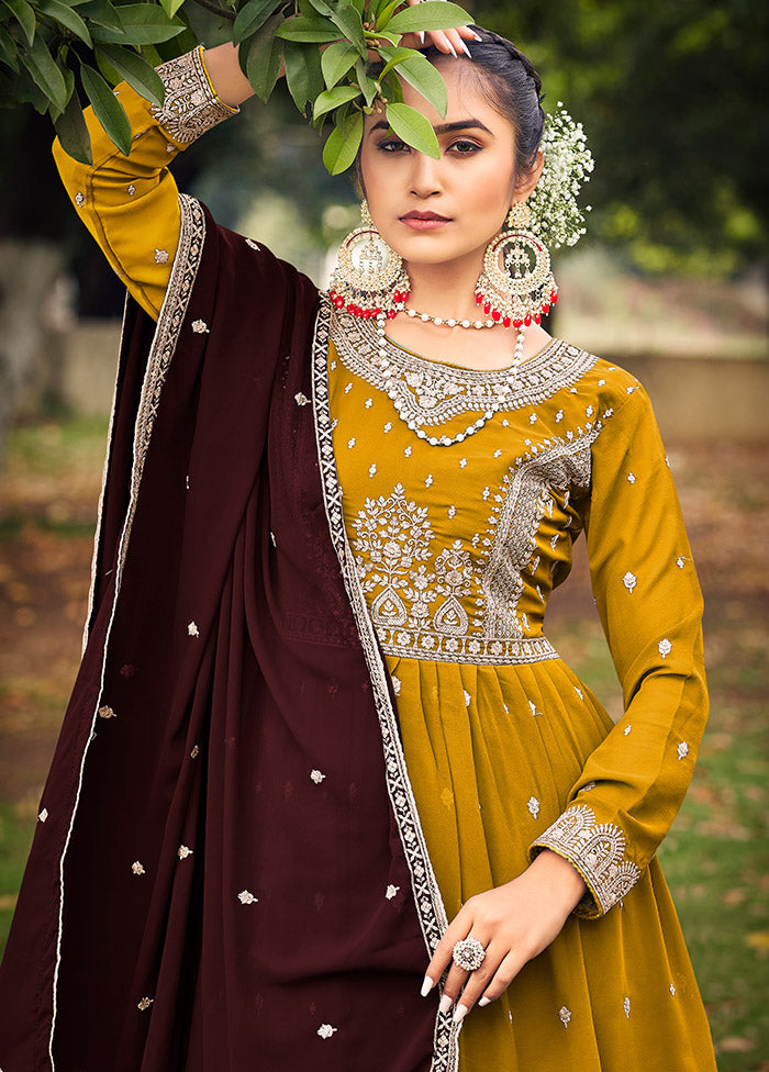 3 Pc Mustard Georgette Suit Set With Dupatta VDLL0404240 - Indian Silk House Agencies