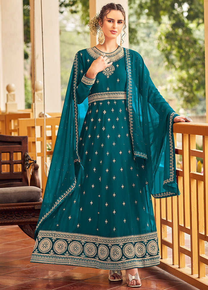3 Pc Blue Georgette Suit Set With Dupatta VDLL0404241 - Indian Silk House Agencies