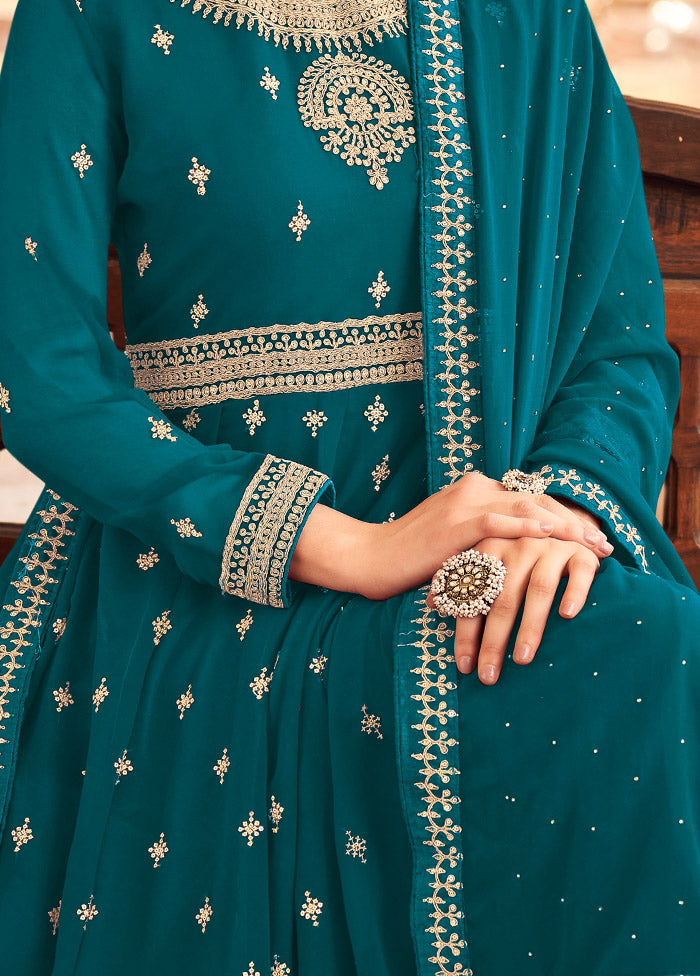 3 Pc Blue Georgette Suit Set With Dupatta VDLL0404241 - Indian Silk House Agencies