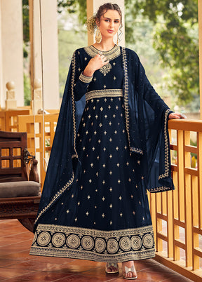 3 Pc Blue Georgette Suit Set With Dupatta VDLL0404242 - Indian Silk House Agencies