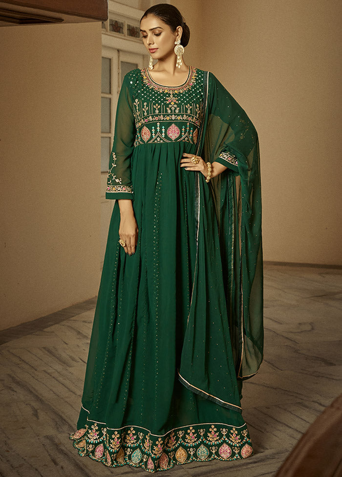3 Pc Dark Green Georgette Suit Set With Dupatta VDLL0404248 - Indian Silk House Agencies
