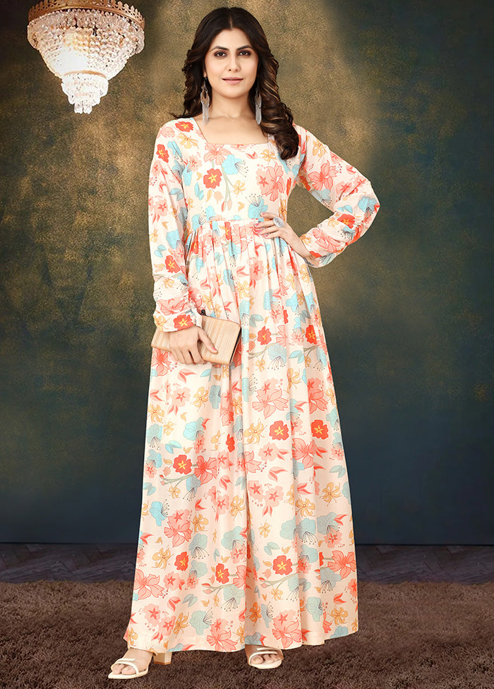 Cream Readymade Silk Indian Dress - Indian Silk House Agencies