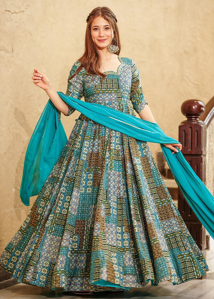 Sky Blue Readymade Rayon Indian Dress - Indian Silk House Agencies