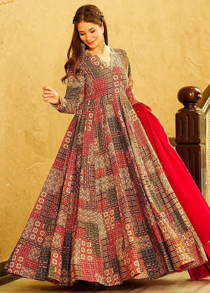 Red Readymade Rayon Indian Dress - Indian Silk House Agencies