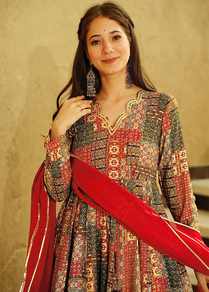 Red Readymade Rayon Indian Dress
