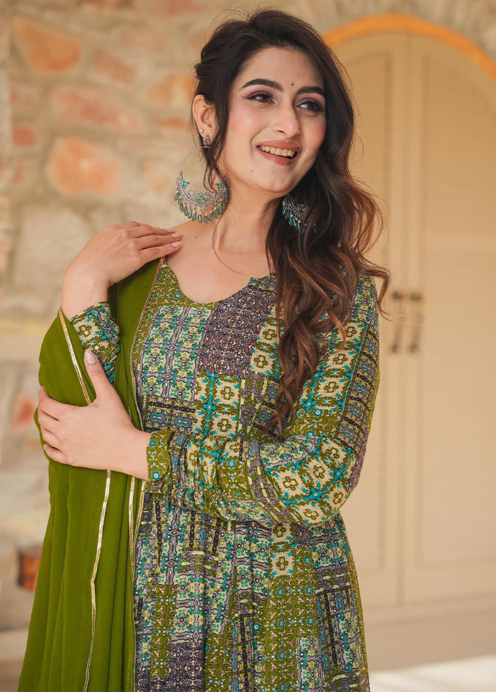 Green Readymade Rayon Indian Dress