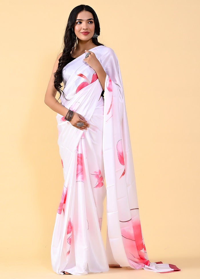 White Chiffon Silk Printed Saree With Blouse - Indian Silk House Agencies