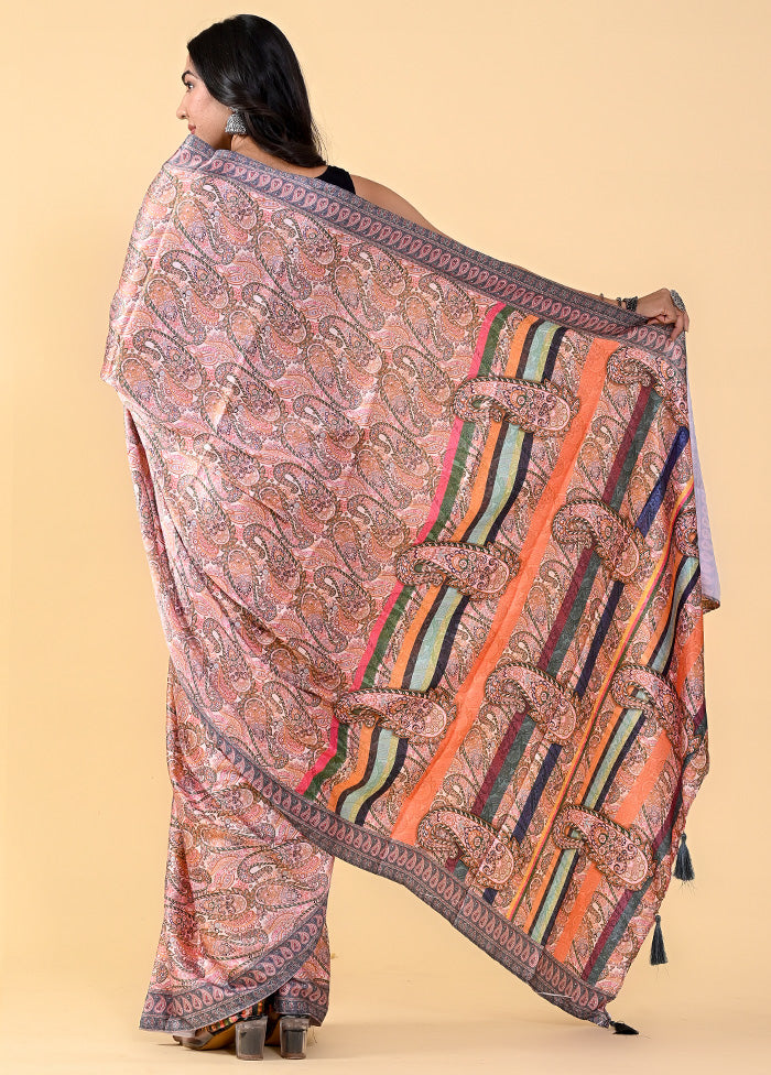 Brown Chiffon Silk Printed Saree With Blouse - Indian Silk House Agencies
