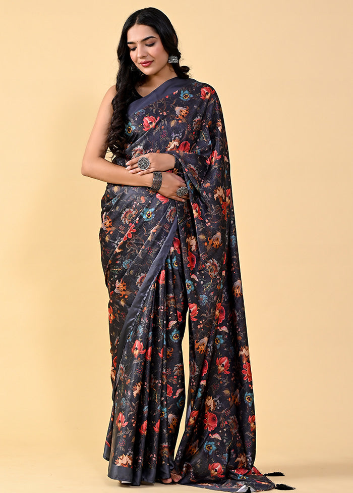 Black Chiffon Silk Printed Saree With Blouse - Indian Silk House Agencies