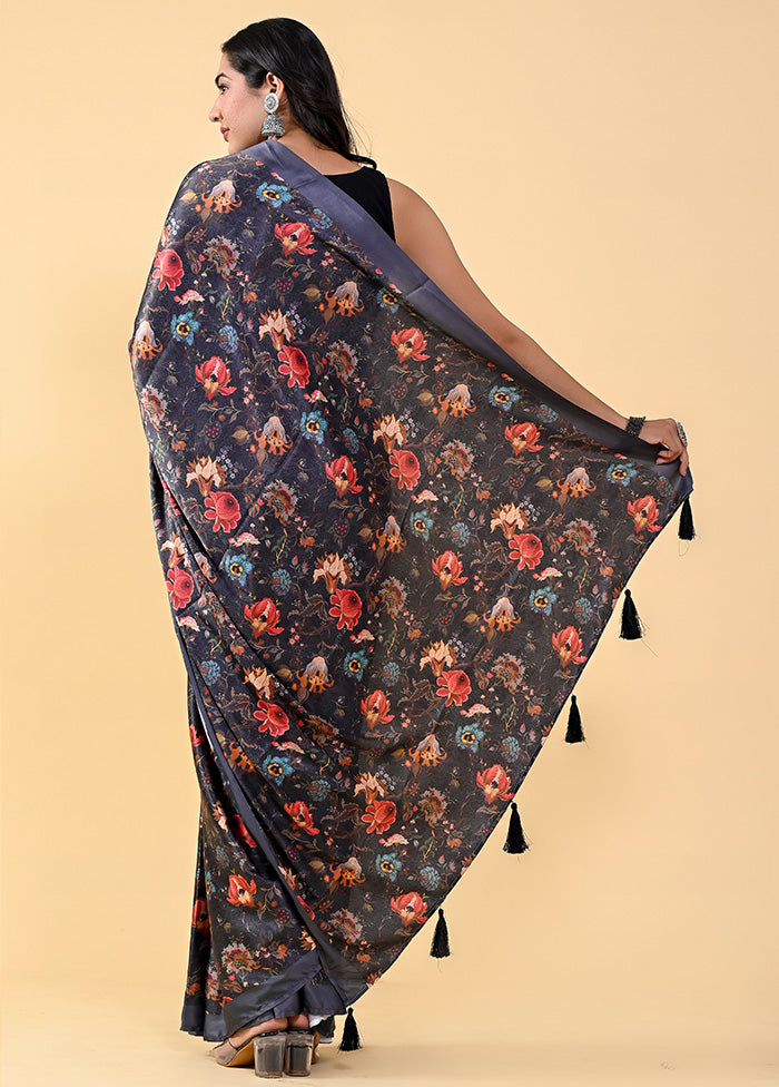 Black Chiffon Silk Printed Saree With Blouse - Indian Silk House Agencies