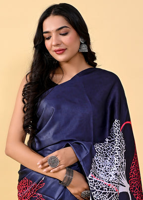 Royal Blue Chiffon Silk Printed Saree With Blouse - Indian Silk House Agencies