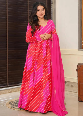 Pink Readymade Rayon Dupatta Indian Dress