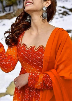 Orange Readymade Rayon Dupatta Indian Dress