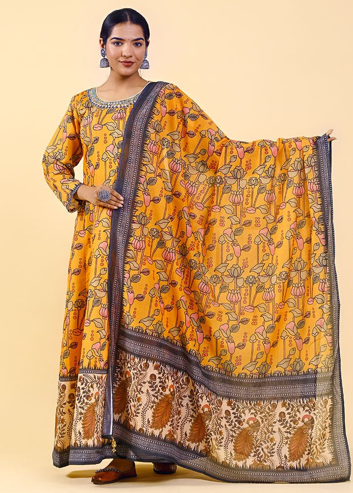 2 Pc Orangish Yellow Chanderi Silk Anarkali Set VDUF14062027 - Indian Silk House Agencies