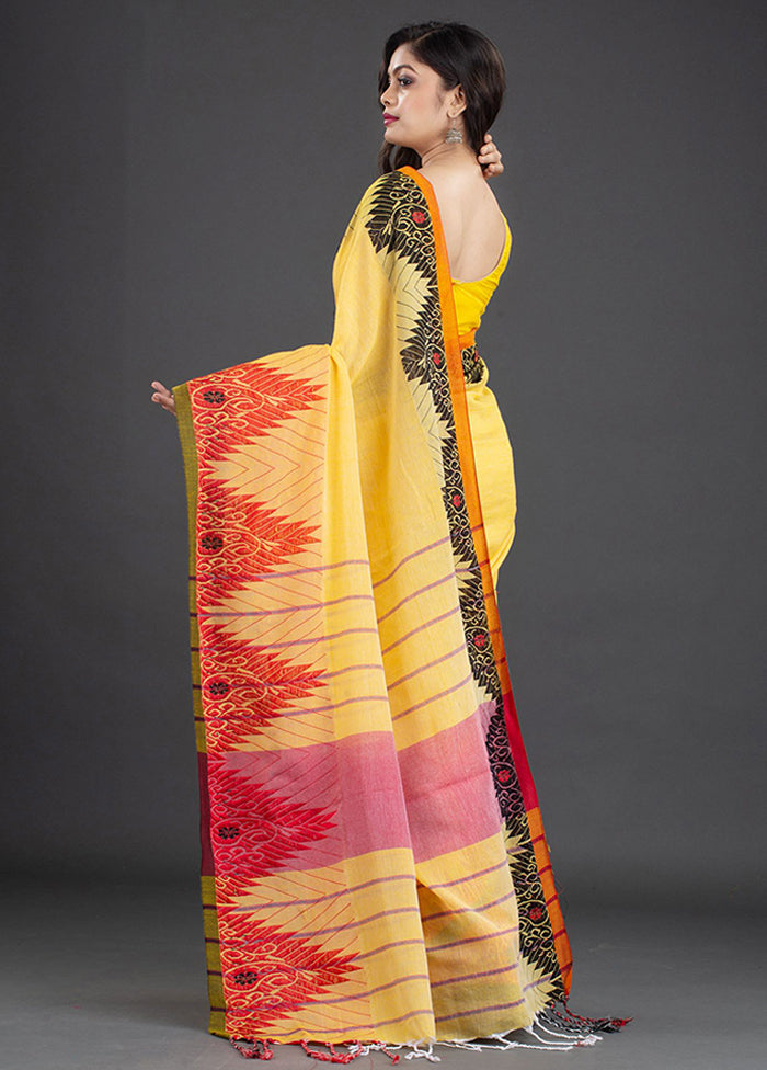 Yellow Pure Cotton Saree With Blouse - Indian Silk House Agencies