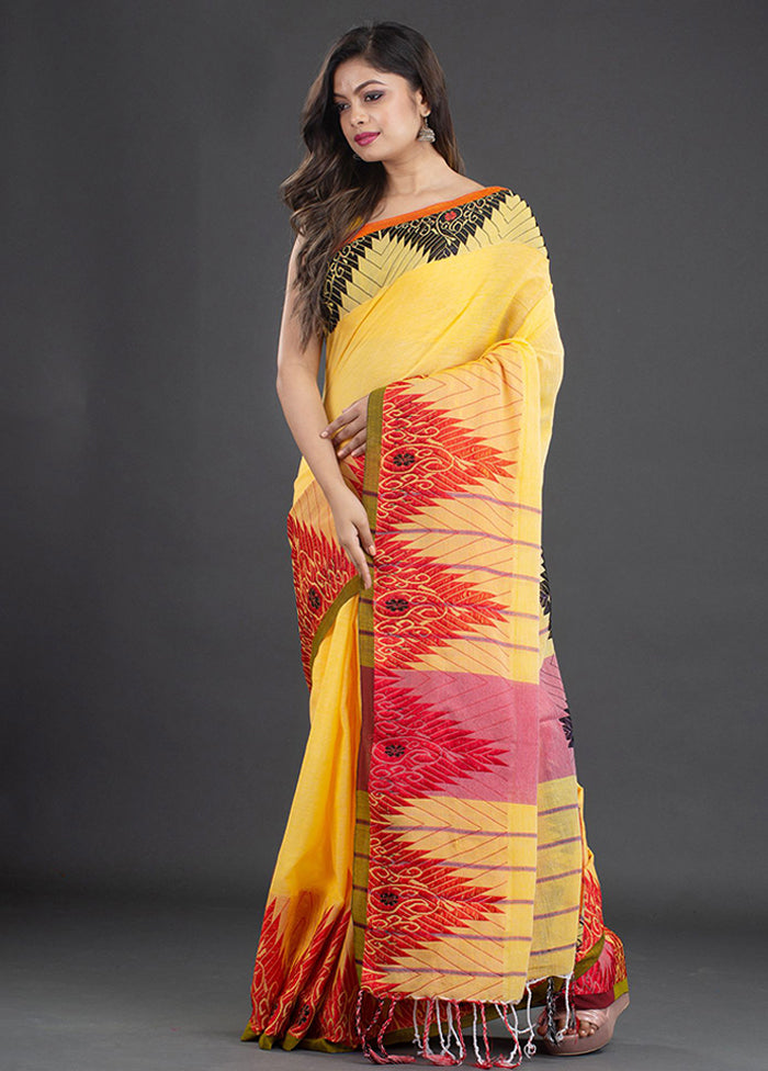 Yellow Pure Cotton Saree With Blouse - Indian Silk House Agencies