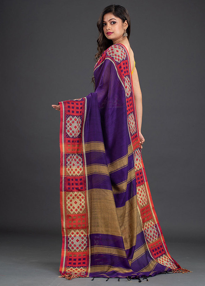 Violet Pure Cotton Saree With Blouse - Indian Silk House Agencies
