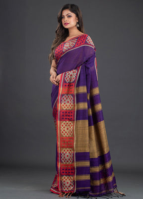 Violet Pure Cotton Saree With Blouse - Indian Silk House Agencies