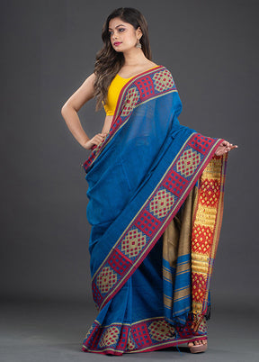 Blue Pure Cotton Saree With Blouse - Indian Silk House Agencies