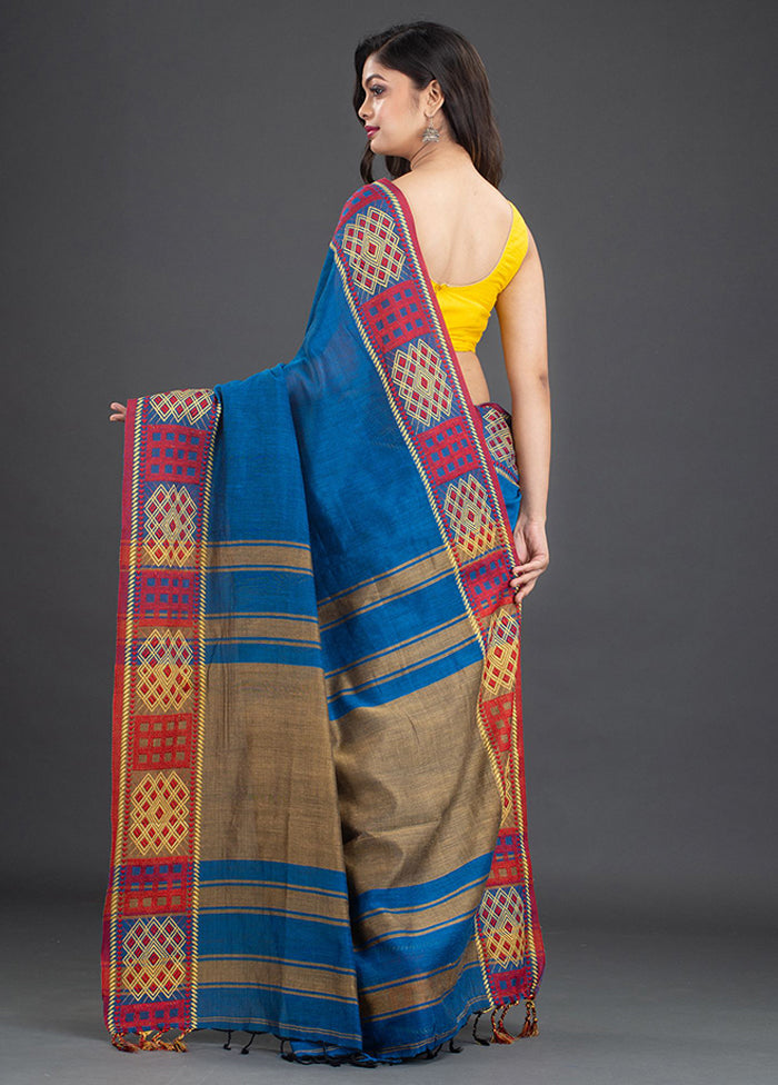 Blue Pure Cotton Saree With Blouse - Indian Silk House Agencies