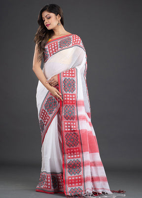 White Pure Cotton Saree With Blouse - Indian Silk House Agencies