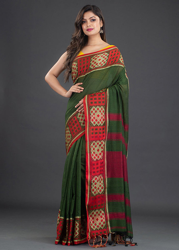 Green Pure Cotton Saree With Blouse - Indian Silk House Agencies
