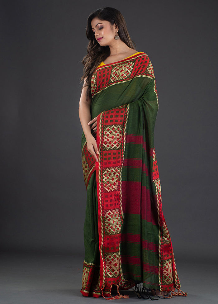 Green Pure Cotton Saree With Blouse - Indian Silk House Agencies