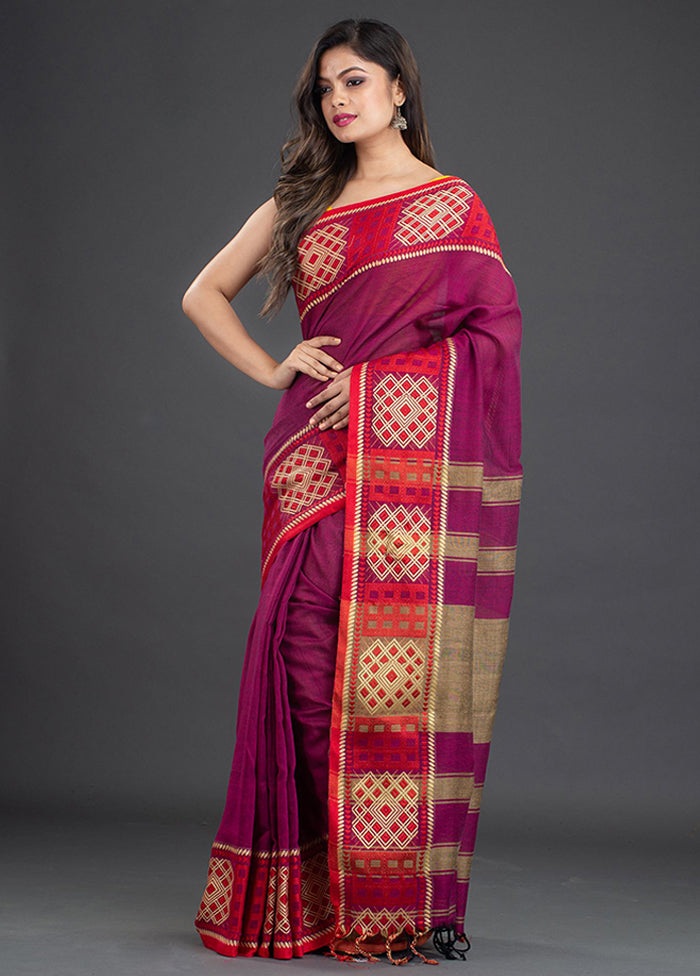 Magenta Pure Cotton Saree With Blouse - Indian Silk House Agencies