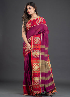 Magenta Pure Cotton Saree With Blouse - Indian Silk House Agencies