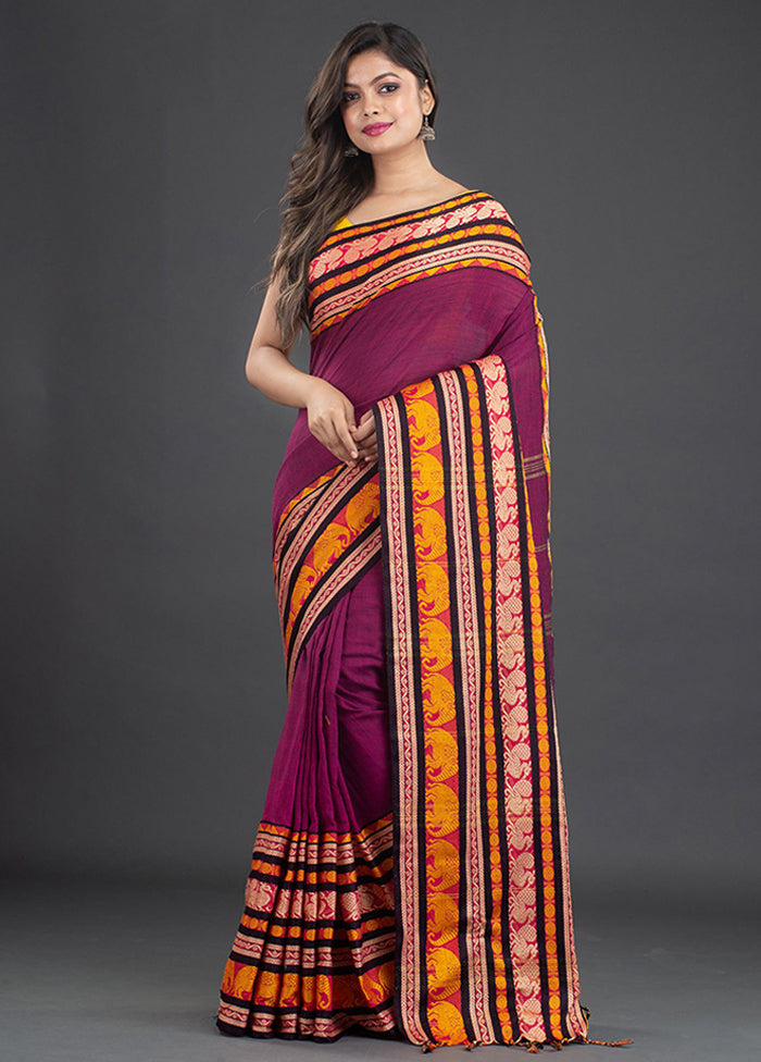 Fuchsia Pure Cotton Floral Saree With Blouse - Indian Silk House Agencies