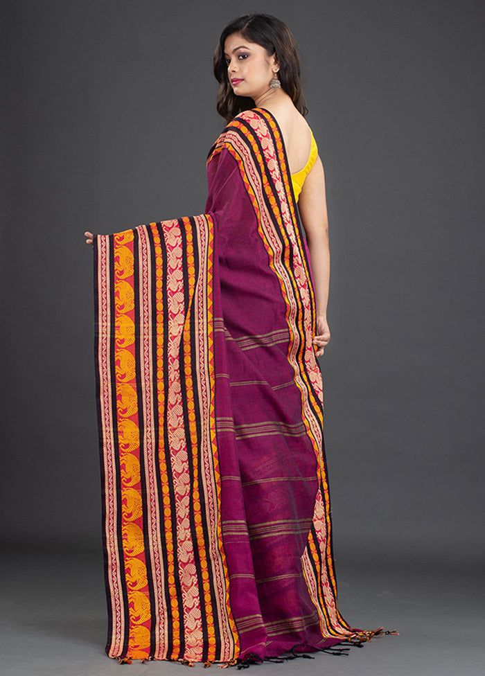 Fuchsia Pure Cotton Floral Saree With Blouse - Indian Silk House Agencies