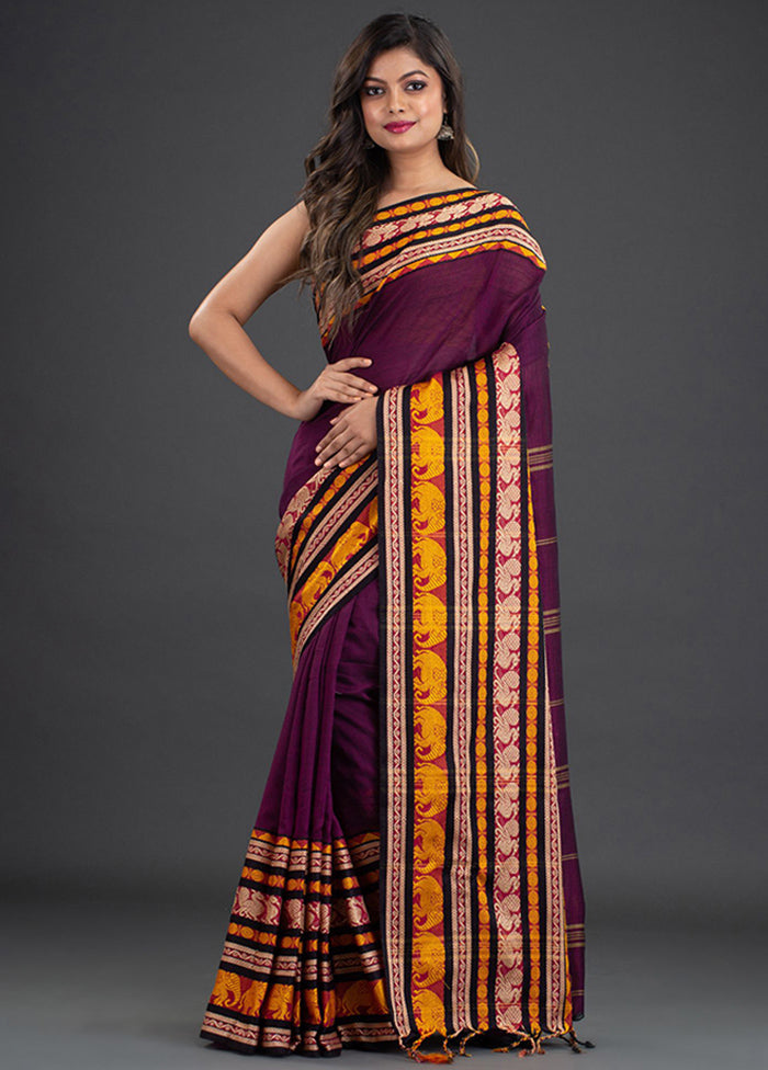 Purple Pure Cotton Floral Saree With Blouse - Indian Silk House Agencies