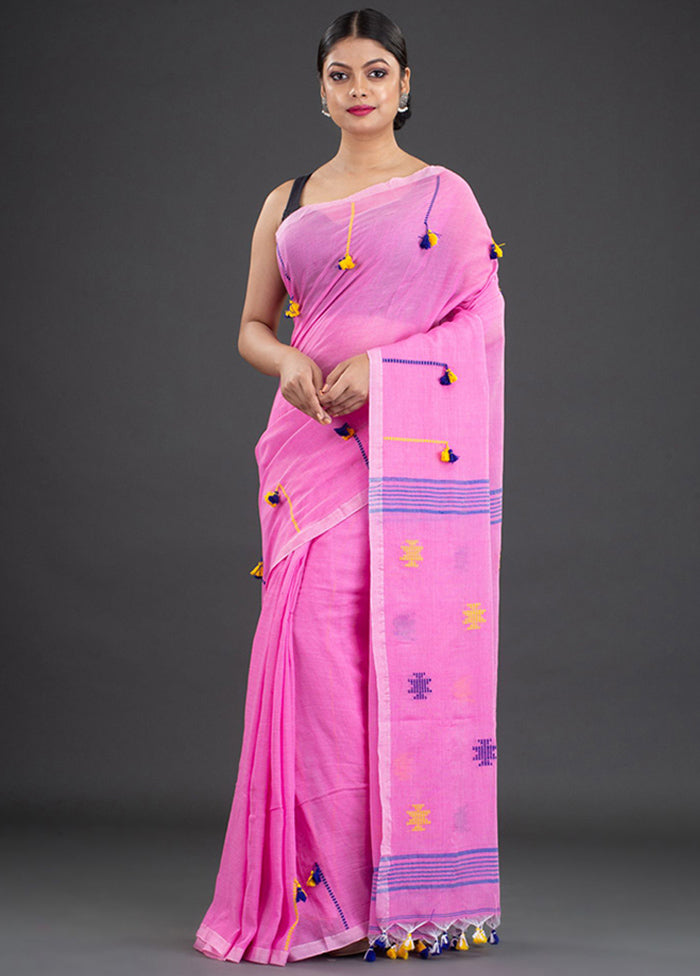 Pink Pure Cotton Floral Saree With Blouse - Indian Silk House Agencies