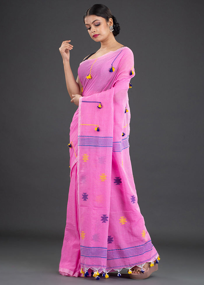 Pink Pure Cotton Floral Saree With Blouse - Indian Silk House Agencies