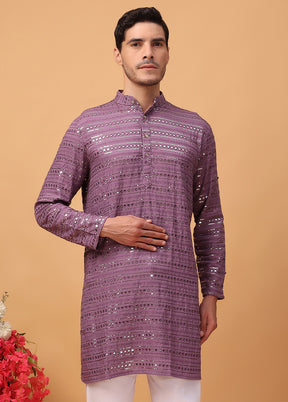 Purple Viscose Embroidered Kurta