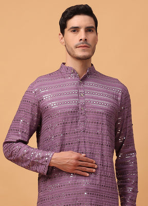 Purple Viscose Embroidered Kurta