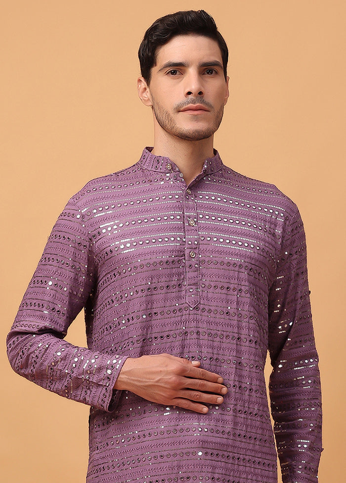 Purple Viscose Embroidered Kurta