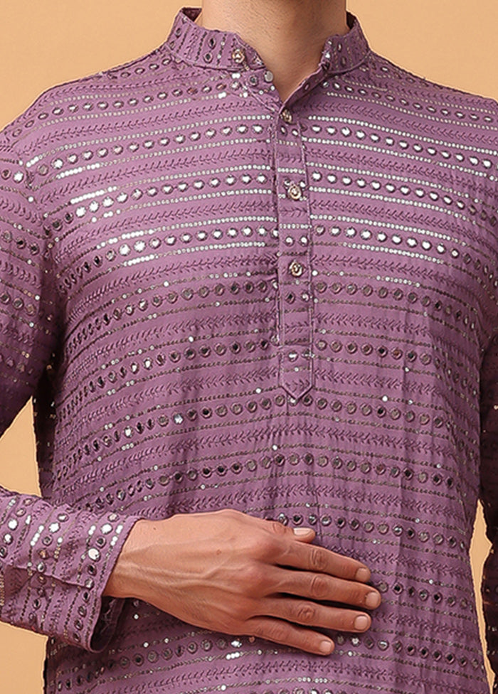 Purple Viscose Embroidered Kurta