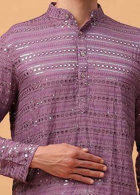 Purple Viscose Embroidered Kurta