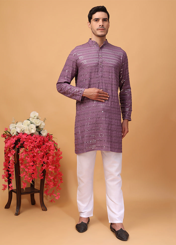 2 Pc Purple Viscose Kurta Pajama Set